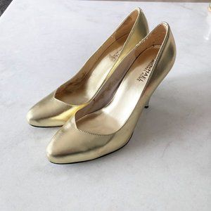 Michael Kors gold & silver leather high heel shoes / pumps, shiny metallic v toe